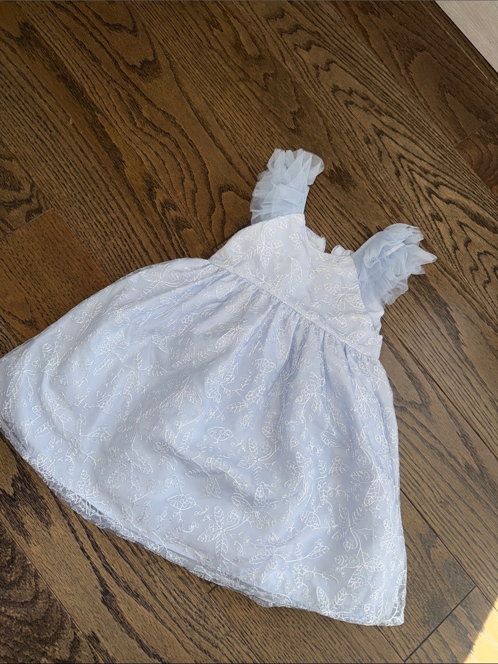 Pippa & Julie Light Blue and White Floral Tulle Party Dress embroided euc 2T